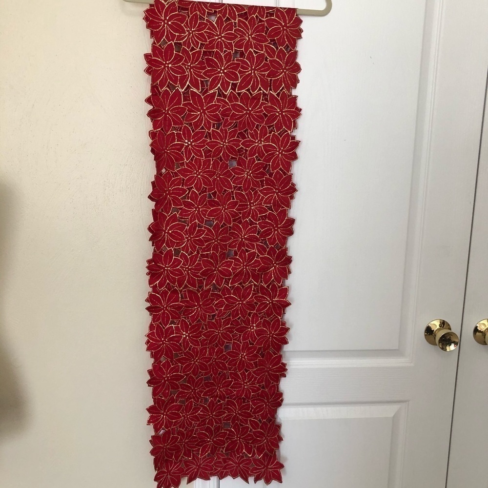 Table Runner, Beautiful Cut-Out Poinsettias, 90”